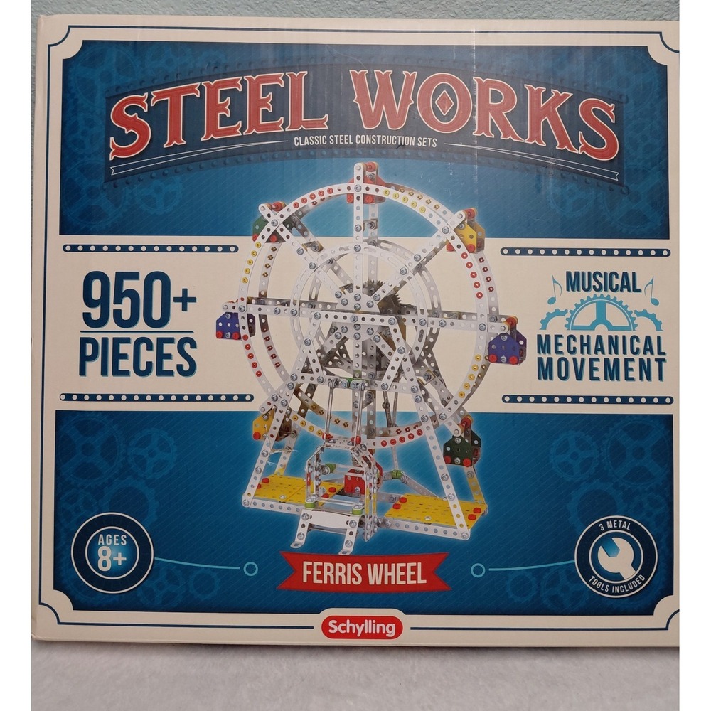 Schylling Ferris Wheel Steel Works Construction Set 950 Pieces Musical Metal Toy